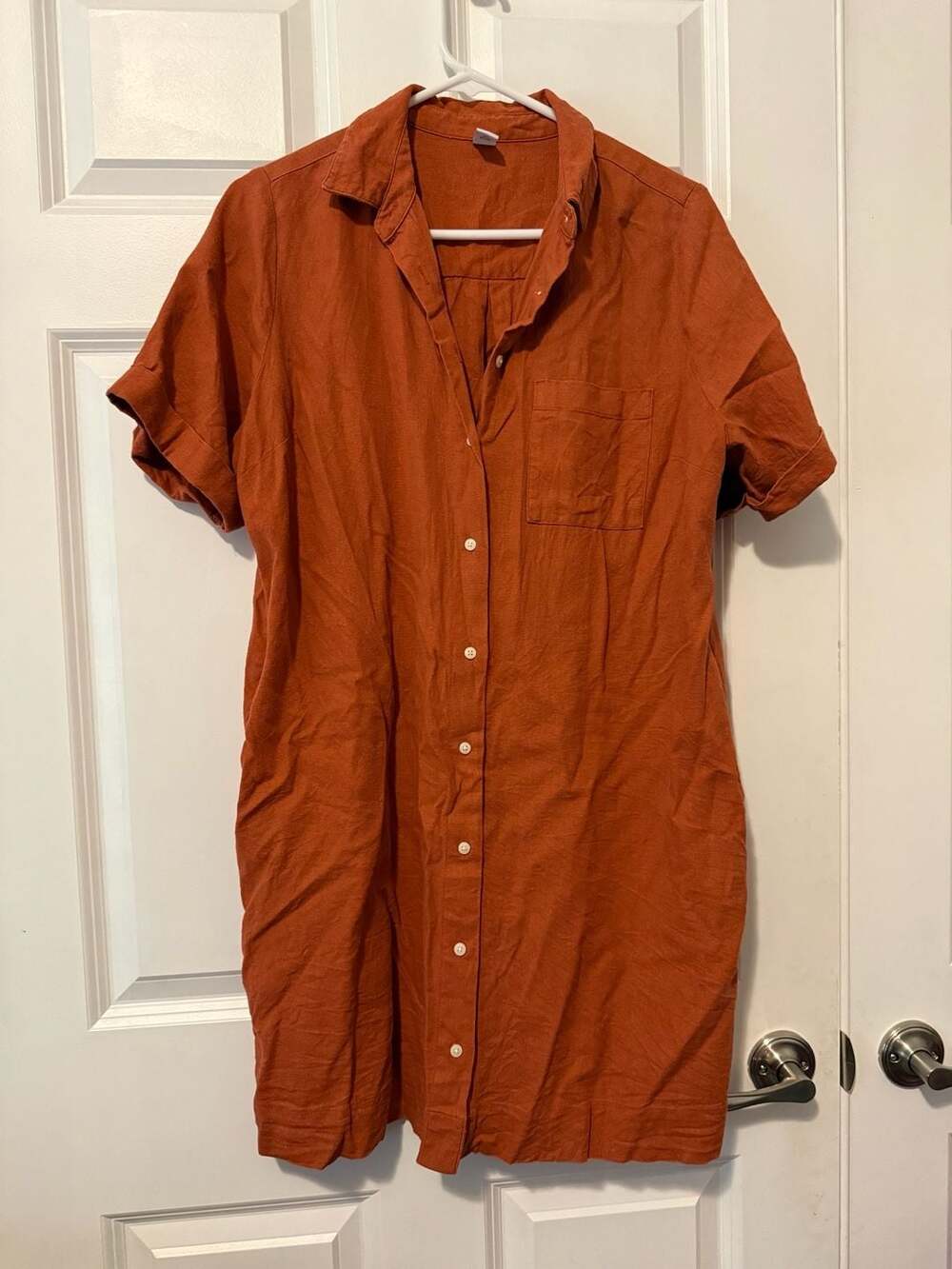 Old Navy Women's Orange Linen Blend Short Sleeve Button-Down Shirt Dress Medium